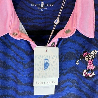 NWT Disney Minnie Mouse Golf Polo RARE Animal Print Blue Black Pink Short Sleeve