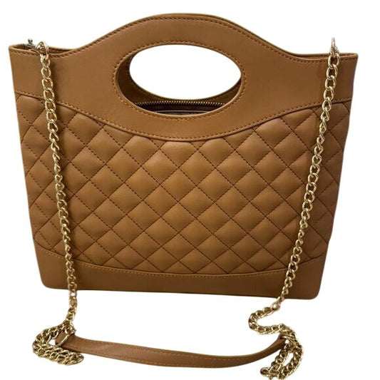 Classic Quilted Leather Dark Beige Shopper Handbag