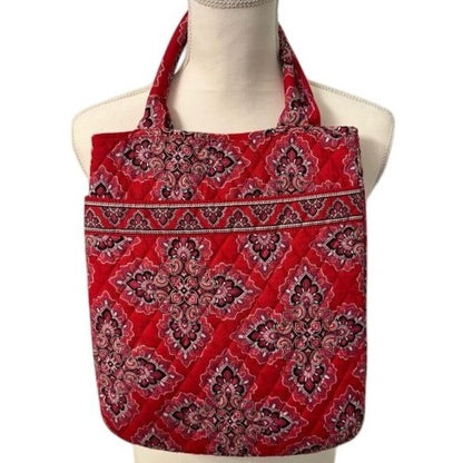 Vera Bradley Quilted Red Black & White Paisley Tote Bag EUC