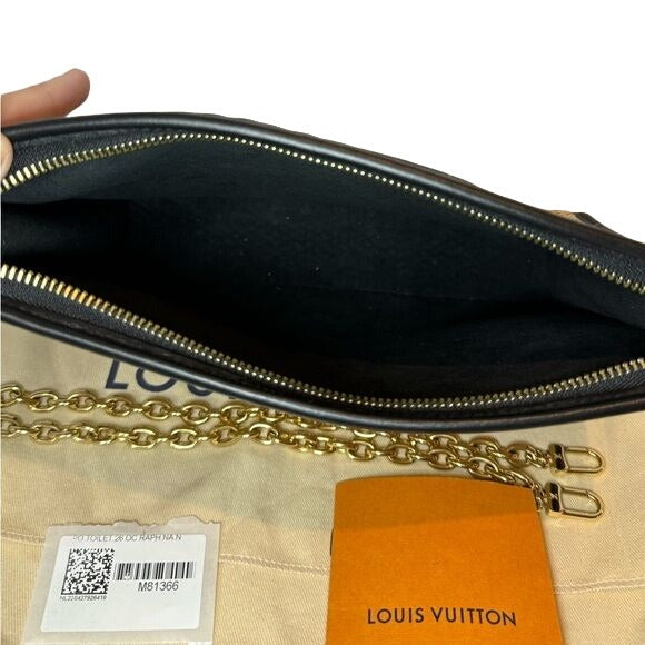 RARE Pre-loved Louis Vuitton Large Raffia Toiletry Bag on Chain in Black Leather