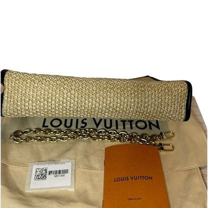 RARE Pre-loved Louis Vuitton Large Raffia Toiletry Bag on Chain in Black Leather