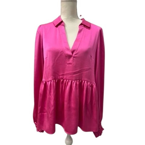 NWT Lilly Pulitzer Blouse Jaylene Long Sleeve Hot Pink Cerise Pink Size 10