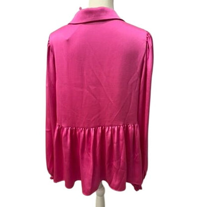 NWT Lilly Pulitzer Blouse Jaylene Long Sleeve Hot Pink Cerise Pink Size 10